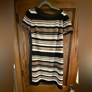 London Times Black and Brown Striped Mini Dress